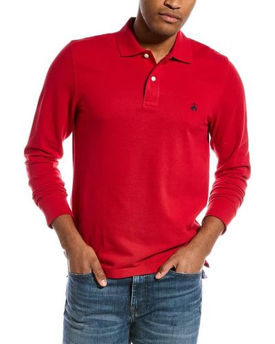 Brooks Brothers Long Sleeve Cotton Pique Stretch Logo Polo Collar Shirt - Red