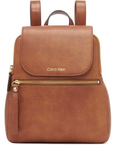 Calvin Klein Elaine Bubble Lamb Novelty Key Item Flap Backpack - Brown