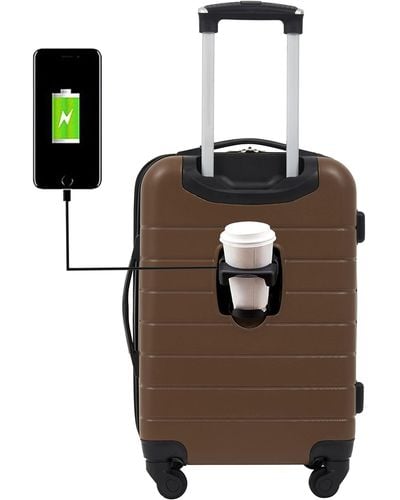 Wrangler Smart Luggage Set With Cup Holder And Usb Port - Brown
