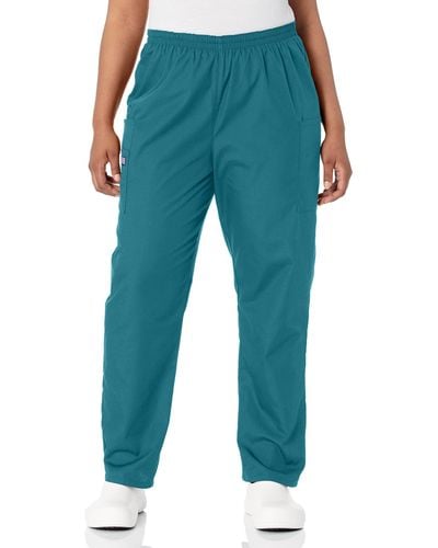 CHEROKEE Petite Plus Workwear Elastic Waist Cargo Scrubs Pant - Blue