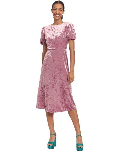 Donna Morgan Plus Size Short Puff Sleeve Fit And Flare Dress - Pink