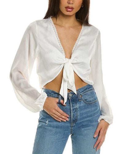 BCBGeneration Long Sleeve V Neck Tie Front Top - White
