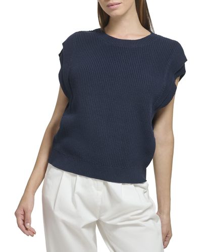 Calvin Klein Warm Shoulder Detail Sleeveless Cropped Sweater - Blue