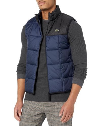 Lacoste Color Blocked Full Zip Sleeveless Vest W/hood - Blue