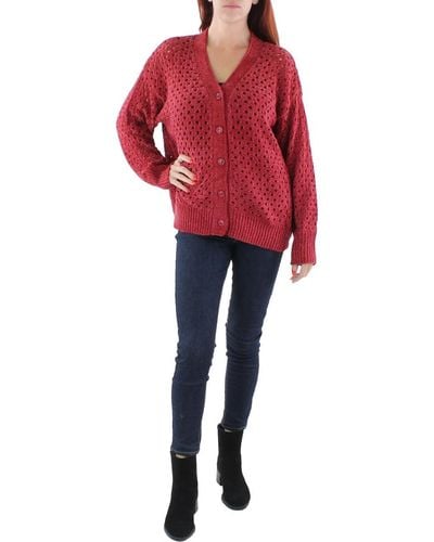 BCBGMAXAZRIA Relaxed Long Sleeve Cardigan Button Front Sweater - Red