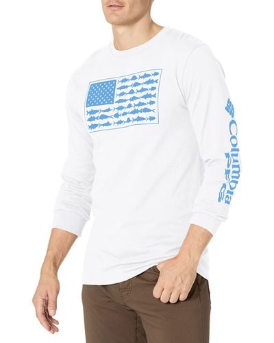 Columbia S Long Sleeve Tee Shirt Outdoors; Fishing; Camping; Hiking T Shirt - White