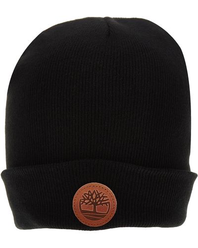 Timberland Cuffed Beanie With Leather Logo Patch - Black