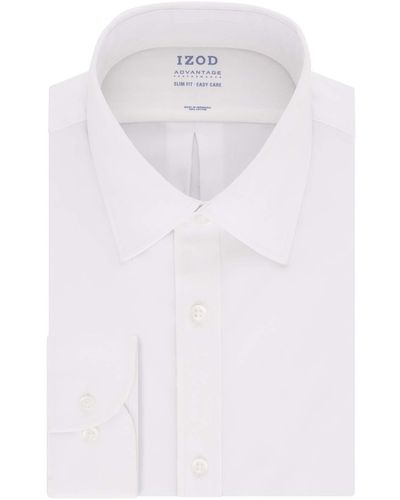 Izod Mens Slim Fit Stretch Cool Fx Cooling Collar Solid Dress Shirt - White