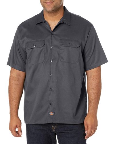 Dickies Cherokee Mens Short-sleeve Flex Twill Work Button Down Shirts - Gray