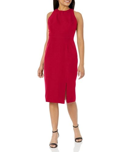 Dress the Population Emme High Neck Tie Back Body Con Midi Dress - Red