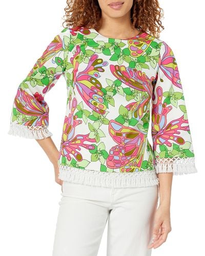 Trina Turk Printed Boxy Top With Fringe - Multicolor