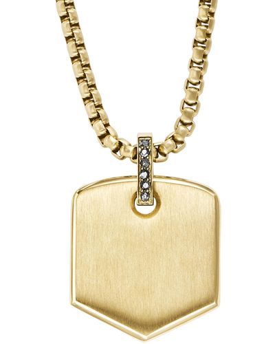 Fossil Stainless Steel Gold-tone Heritage Crest Necklace - Metallic