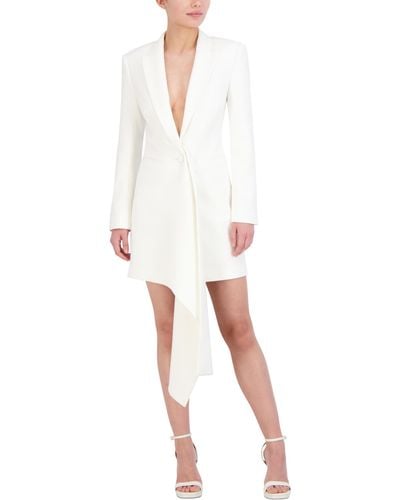 BCBGMAXAZRIA Long Sleeve Asymmetrical V Neck Blazer Mini Dress - White