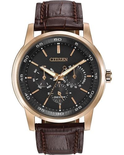 Citizen Eco-drive Corso Classic Watch In Gold-tone Stainless Steel With Brown Leather Strap - Multicolor