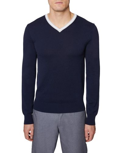 Hickey Freeman V-neck Silk & Cotton Pullover Sweater - Blue