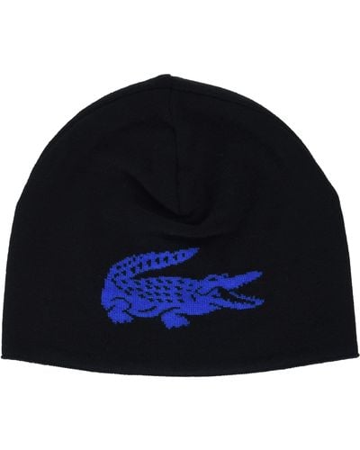 Lacoste Reversible Big Croc Knitted Beanie - Blue