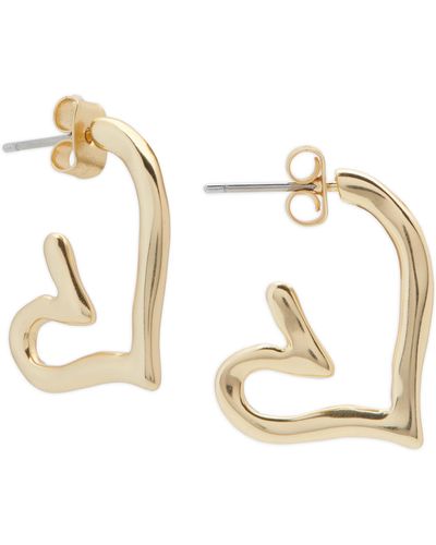Lucky Brand Tone Small Open Heart Hoop Earrings - Metallic