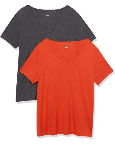 Amazon Essentials Plus Size Short-sleeve V-neck T-shirt - Red
