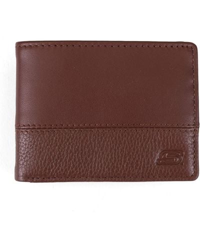 Skechers S Passcase Rfid Leather Wallet With Flip Pocket - Brown