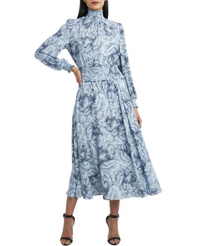 BCBGMAXAZRIA Long Sleeve Maxi Dress With Fitted Waist - Blue