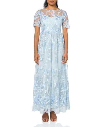 Adrianna Papell Embroidered Long Gown - Blue