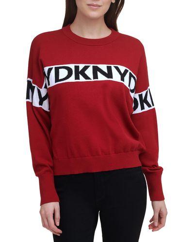 DKNY Stripe Cotton Logo Sweater - Red