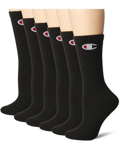 Champion , Double Dry Socks, Crew, Ankle, And No Show, 6-pack, Black, 5-9