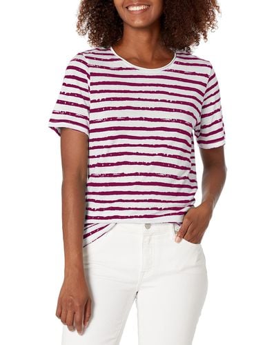 Majestic Filatures Striped Short Sleeve Crew Neck Tee - Red