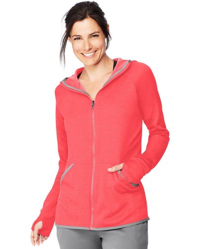 Hanes Womens Sport Performance Full Zip Hoodie Fleece Jacket - Red