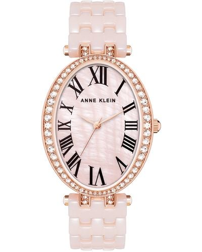 Anne Klein Premium Crystal Accented Ceramic Bracelet Watch - Pink