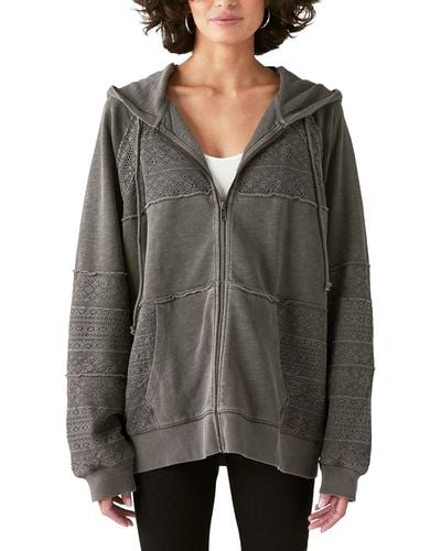 Lucky Brand Lace Zip Up Hoodie - Gray