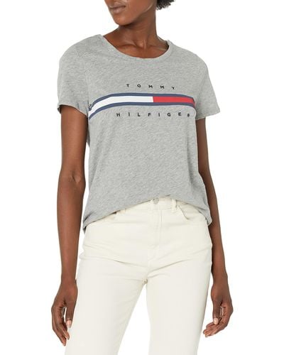 Tommy Hilfiger Adaptive T Shirt With Magnetic Closure Signature Stripe Tee - Gray
