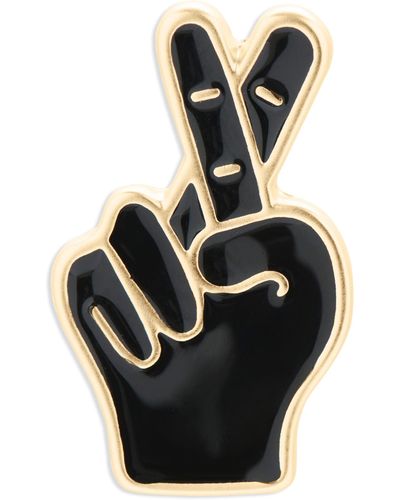 Lucky Brand Gold-tone & Jet Color Crossed Fingers Pin - Black