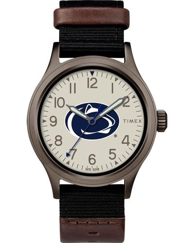 Timex Collegiate Clutch 40mm Watch – Penn State Nittany Lions With Black Fabric & Brown Leather