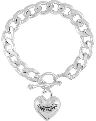 Juicy Couture Silvertone Heart Charm Toggle Bracelet - Metallic