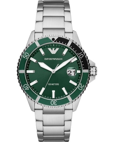 Emporio Armani Three-hand Date Stainless Steel Watch - Green
