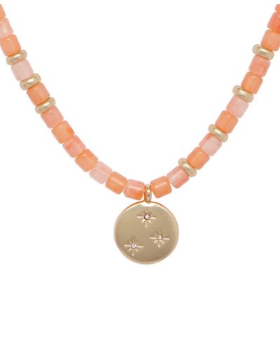 Lucky Brand Pink Beaded Charm Collar Necklace - Metallic