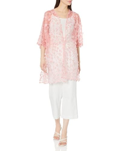 Anne Klein Oversized Sheer Cardigan With Side Slits - Pink