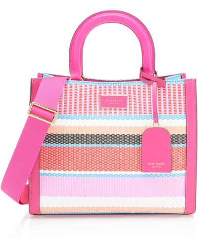 Kate Spade Hattan Striped Woven Straw Small Tote - Pink