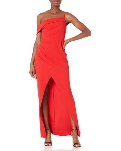 BCBGMAXAZRIA Women's Short Fit & Flare Evening Dress - One Long Bishop Sleeve, Asymmetrical Hem, Tie Front - View #7