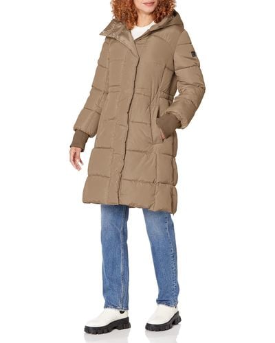 Kenneth Cole Faux Memory Anork With Hidden Drawcord Puffer - Natural