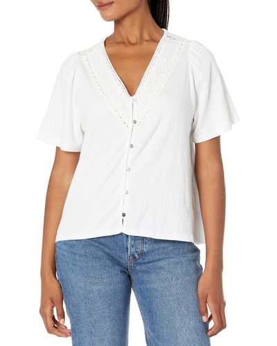 Lucky Brand Short Sleeve Open Neck Lace Shirt - White