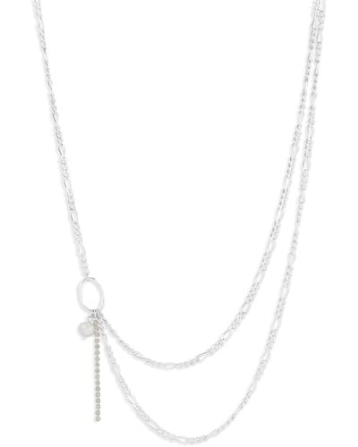 Lucky Brand Modern Pearl And Chain Necklace,silver,one Size - White