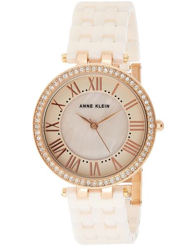Anne Klein Ak/2130rglp Premium Crystal-accented Rose Gold-tone And Light Pink Ceramic Bracelet Watch