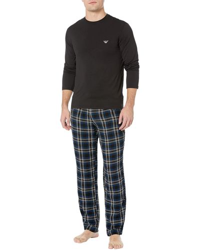 Emporio Armani Underwear Tartan Woven Viscose Loungewear Pyjamas - Schwarz