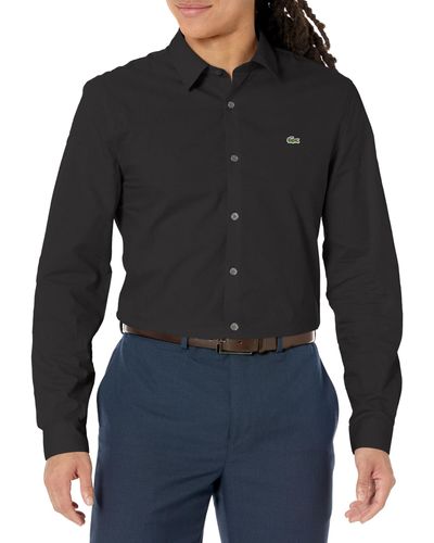 Lacoste Long Sleeve Slim Fit Poplin Button Down Shirt - Black