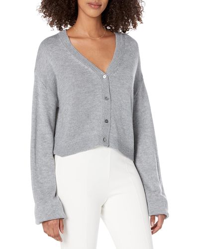 The Drop Veronica Dropped Shoulder Cropped Cardigan - Gray