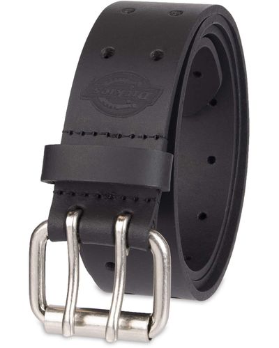 Dickies Mens Leather Double Prong Belt - Black