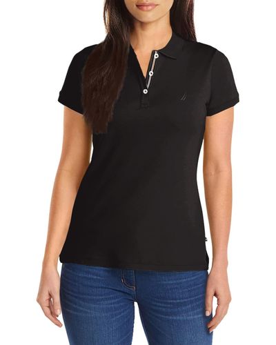Nautica 3-button Short Sleeve Breathable 100% Cotton Polo Shirt - Black