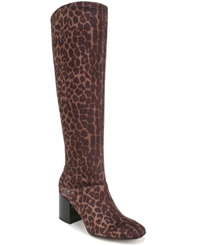 Franco Sarto S Tribute Knee High Heeled Boot Leopard Print Fabric 6.5 M - Brown